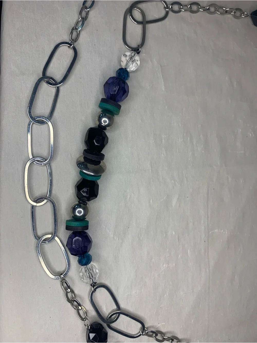 Double Strand Silver Beaded Chain Belt in Blue and Black